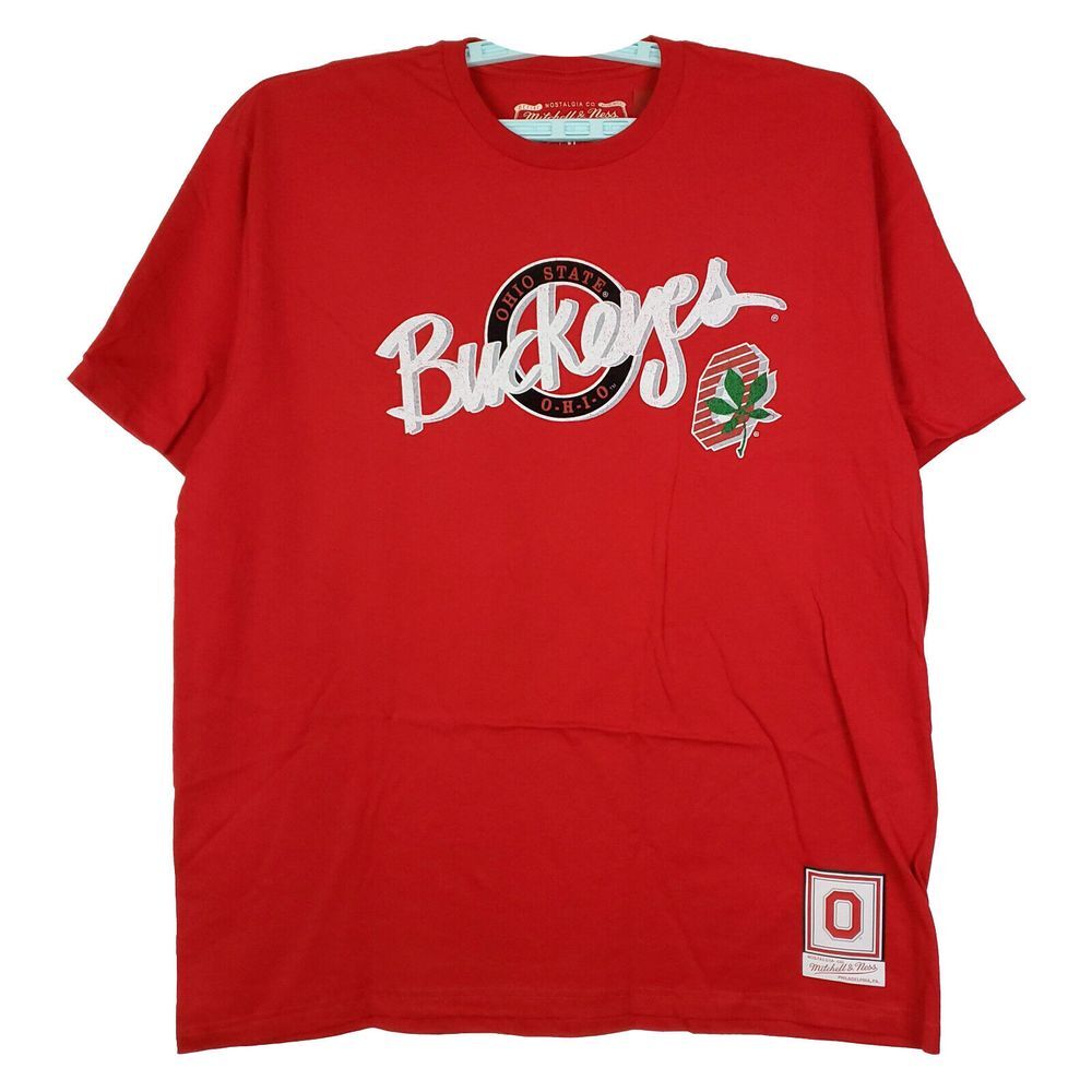 Ohio State Buckeyes Mitchell & Ness NCAA XL XLarge Shirt Red Green‎ Leaf New